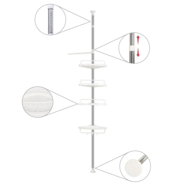 Etajera telescopica pentru baie, 4 rafturi, 100-260 cm Etajera telescopica pentru baie, 4 rafturi, 100-260 cm