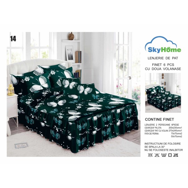 Lenjerie pat dublu, BUMBAC FINET, 6 piese, cu VOLANASE LFVSK14