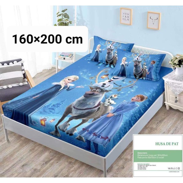 Set husa de pat dublu cu elastic si 2 fete de perna MM23 Set husa de pat dublu cu elastic si 2 fete de perna MM23