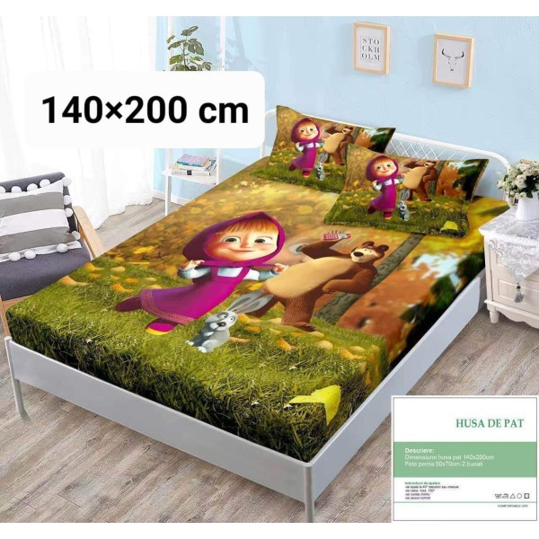 Set husa de pat dublu cu elastic si 2 fete de perna MM30 Set husa de pat dublu cu elastic si 2 fete de perna MM30