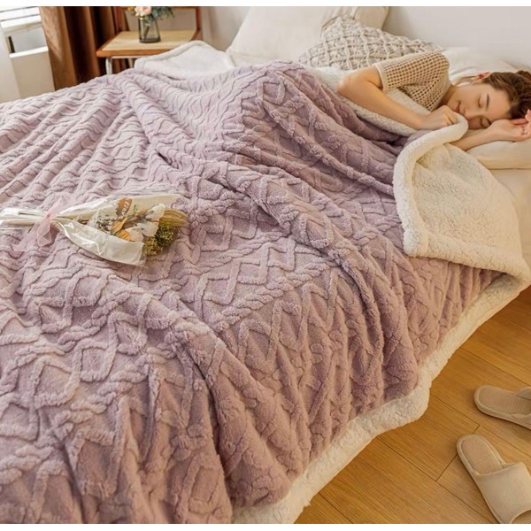 Patura CoCoLiNo tip Tricotaj cu blanita, 200x230cm, Jojo Home, lila Patura CoCoLiNo tip Tricotaj cu blanita, 200x230cm, Jojo Home, lila