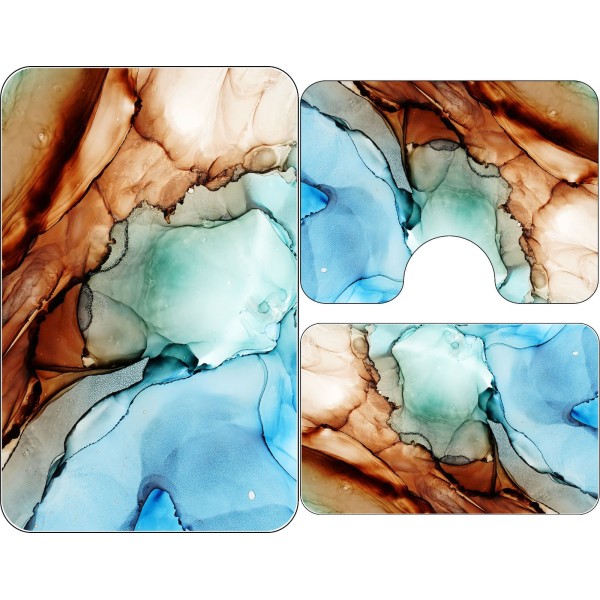 Covoare Pentru Baie, 3 Piese, Antiderapante , model albastru - maro abstractie