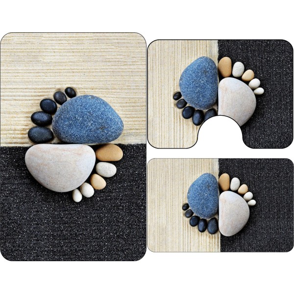 Covoare Pentru Baie, 3 Piese, Antiderapante , model talpi - pietre