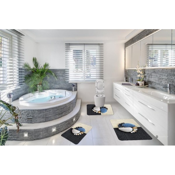 Covoare Pentru Baie, 3 Piese, Antiderapante , model talpi - pietre