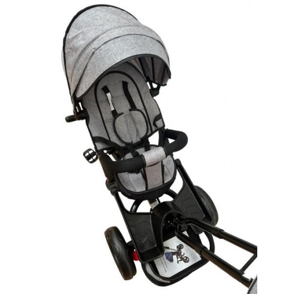 Tricicleta cu pozitie de somn, muzica si lumini, 8 luni - 4 ani, Roz Pudra - SL02 GRI