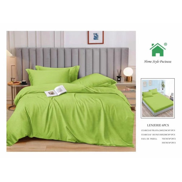 Lenjerie 6 piese din Damasc-Cearceaf cu Elastic  DMEM1