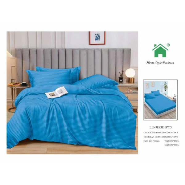 Lenjerie 6 piese din Damasc-Cearceaf cu Elastic  DMEM3