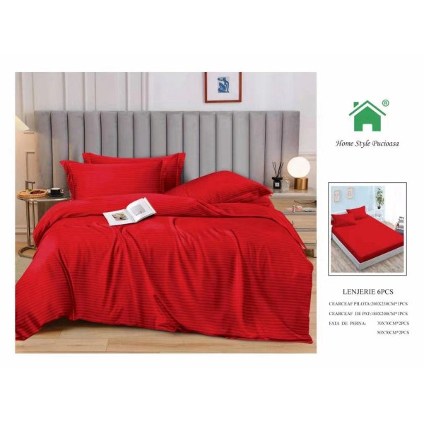 Lenjerie 6 piese din Damasc-Cearceaf cu Elastic  DMEM4