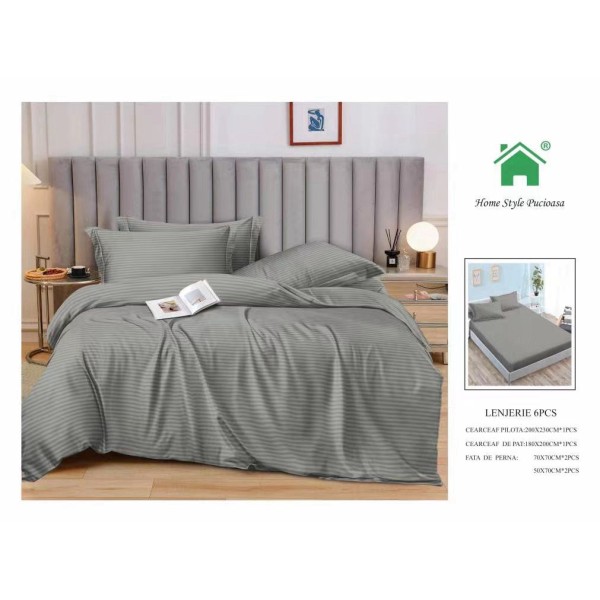 Lenjerie 6 piese din Damasc-Cearceaf cu Elastic  DMEM7