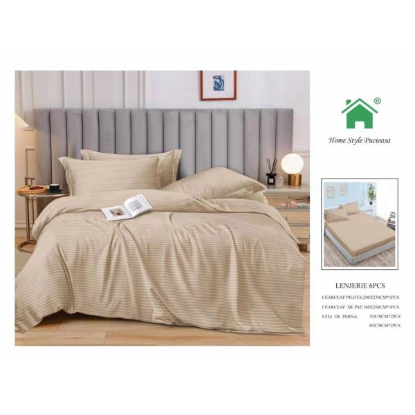 Lenjerie 6 piese din Damasc-Cearceaf cu Elastic  DMEM8