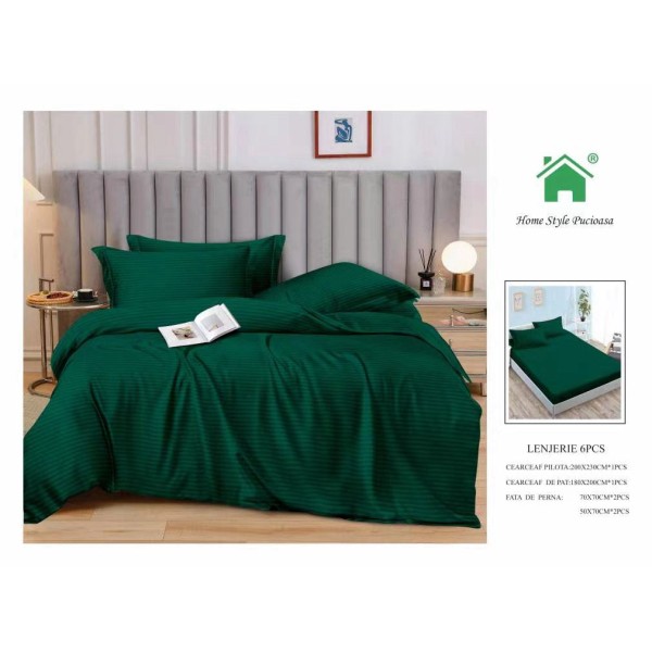 Lenjerie 6 piese din Damasc-Cearceaf cu Elastic  DMEM13