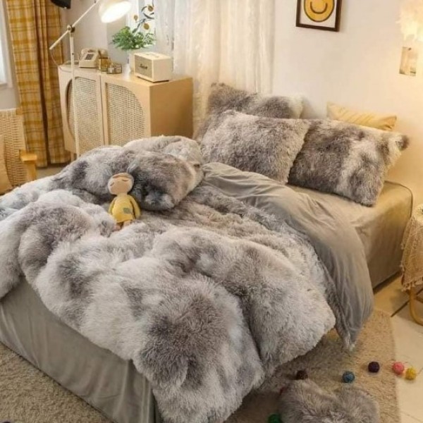 Lenjerie De Pat Pufoasa FLUFFY - OMBRE GRI DEGRADE