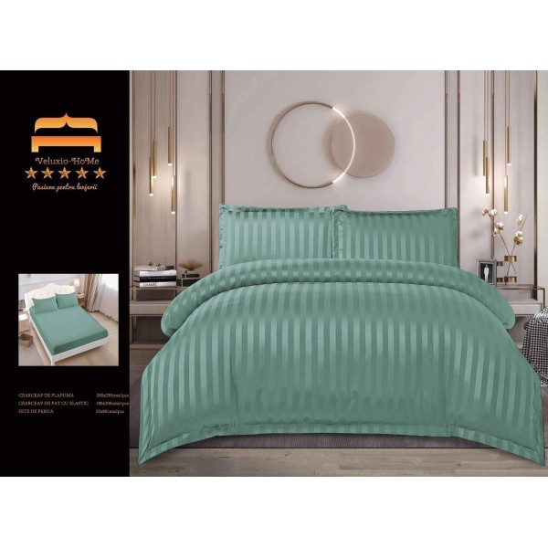 Lenjerie 4 piese din Damasc-Cearceaf cu Elastic  DPE3