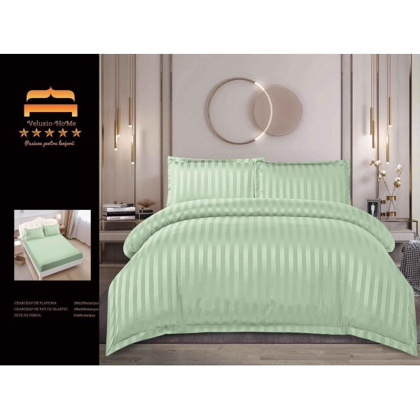 Lenjerie 4 piese din Damasc-Cearceaf cu Elastic  DPE7