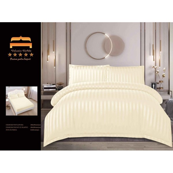 Lenjerie 4 piese din Damasc-Cearceaf cu Elastic  DPE8
