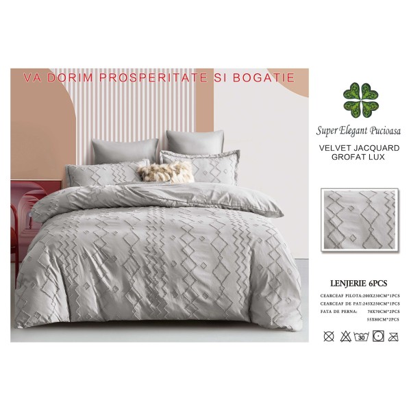 Lenjerie de pat bumbac Velvet Jacquard GROFAT – 6 piese LF6PB1