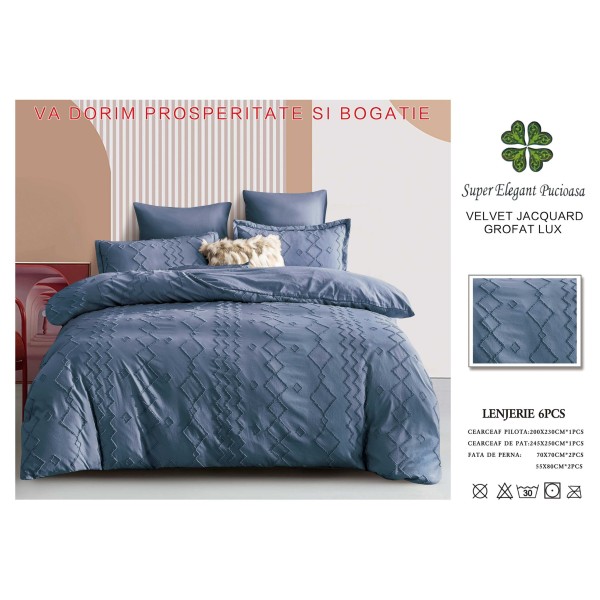 Lenjerie de pat bumbac Velvet Jacquard GROFAT – 6 piese LF6PB6