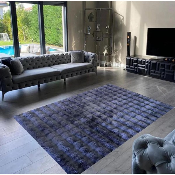 Covor Bubble imitatie blana de iepure 3D, 80 X 150 cm, gri inchis