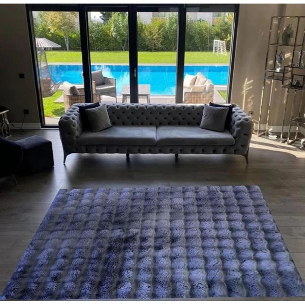 Covor Bubble imitatie blana de iepure 3D, 80 X 150 cm, gri inchis