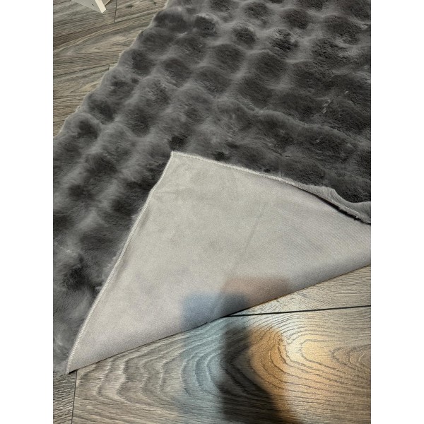 Covor Bubble imitatie blana de iepure 3D, 80 X 150 cm, gri inchis