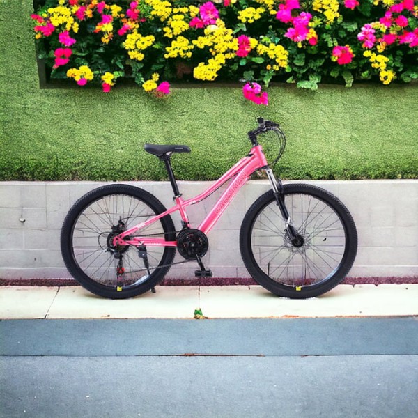 Bicicletă Caraiman, roți 24 sau 26 inch, cadru oțel, frâne pe disc, roz, TBA5