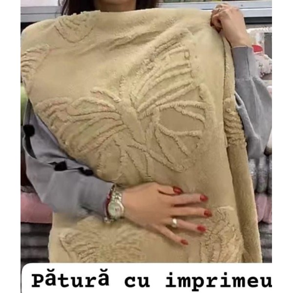 Pătura Cocolino 1200gr, 200x230cm, fluturi 3D în relief, BEJ , PC3DP7