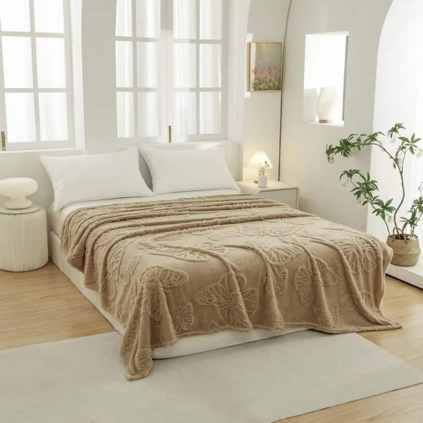Pătura Cocolino 1200gr, 200x230cm, fluturi 3D în relief, BEJ , PC3DP7