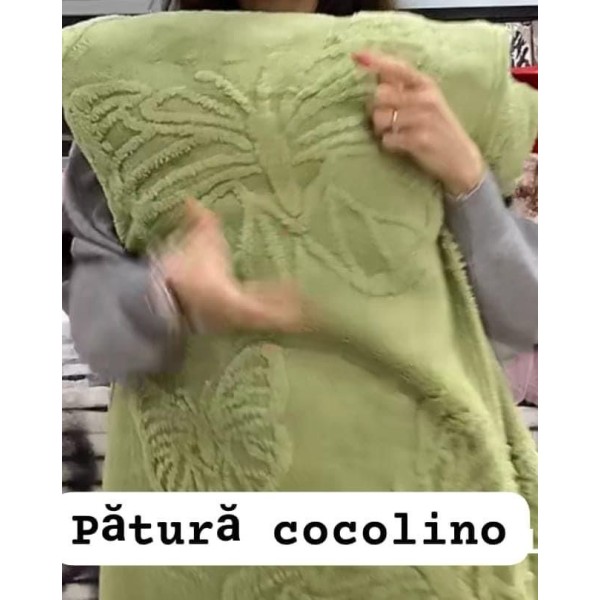 Pătura Cocolino 1200gr, 200x230cm, fluturi 3D în relief, VERDE , PC3DP9