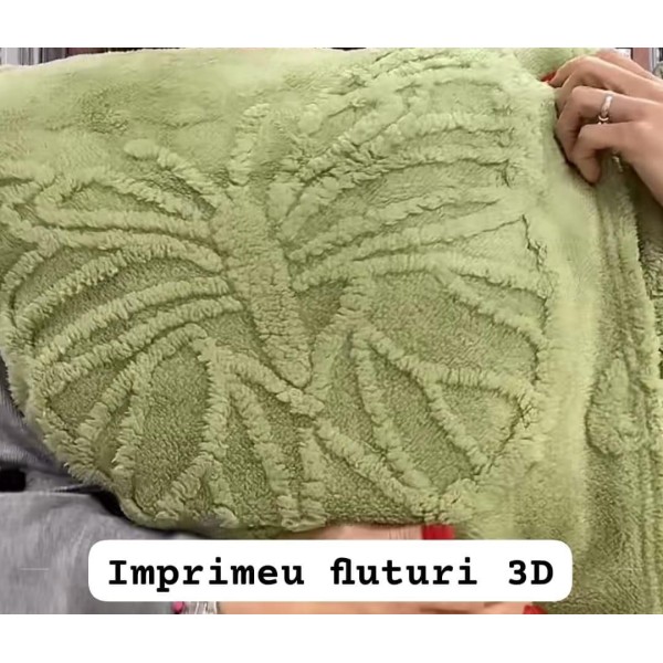 Pătura Cocolino 1200gr, 200x230cm, fluturi 3D în relief, VERDE , PC3DP9