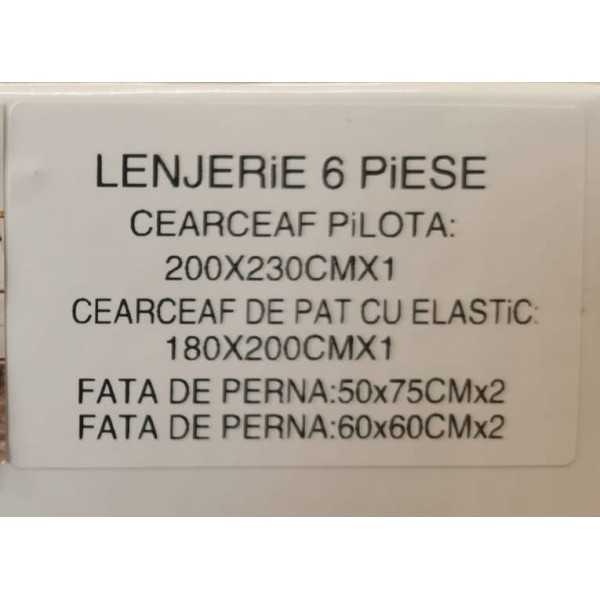 Lenjerie DIN FINET 6 piese, CEARCEAF DE PAT CU ELASTIC, pat dublu, chenar brodat, ALB,  LFE6PP1