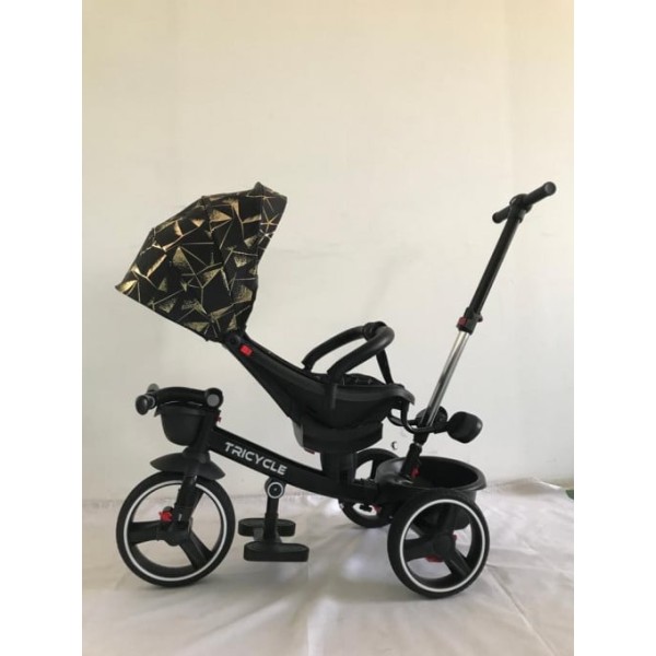 Tricicleta copii cu scaun reversibil si spatar reglabil negru-auriu 5099 EVA