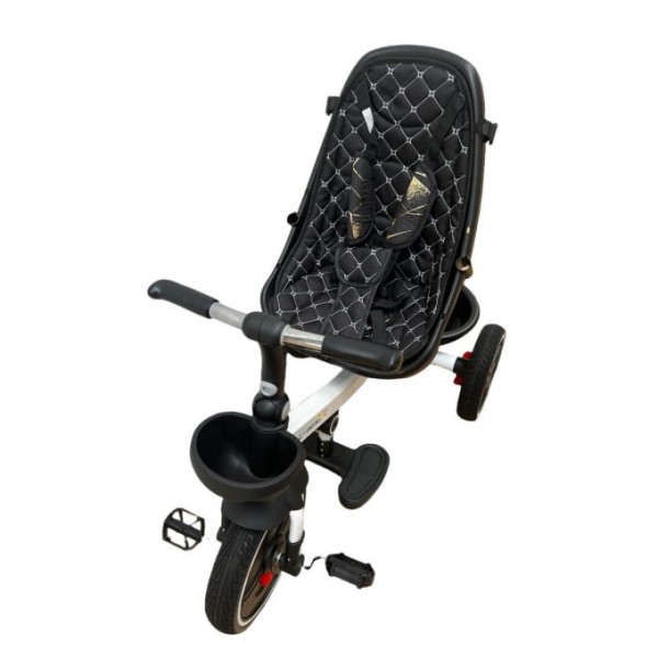Tricicleta copii cu scaun reversibil si spatar reglabil negru-auriu 5099 EVA