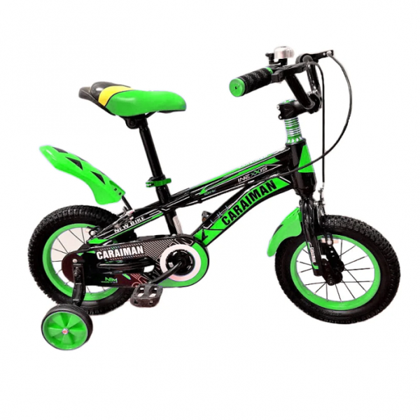 Bicicleta CARAIMAN 12J, Negru-VERDE, Roti 12 inch, Roti Ajutatoare, Varsta 3-5 ani Bicicleta CARAIMAN 12J, Negru-VERDE, Roti 12 inch, Roti Ajutatoare, Varsta 3-5 ani