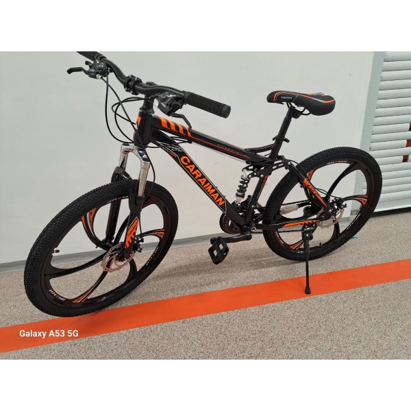 Bicicleta CARAIMAN 26S cu 6 spite, NEGRU - PORTOCALIU, 26 inch, cu Suspensie, 21 Viteze, Bicicleta CARAIMAN 26S cu 6 spite, NEGRU - PORTOCALIU, 26 inch, cu Suspensie, 21 Viteze,