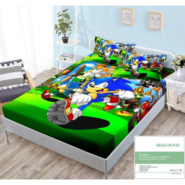 Set husa de pat dublu cu elastic si 2 fete de perna, Sonik 140 X 200 Set husa de pat dublu cu elastic si 2 fete de perna, Sonik 140 X 200