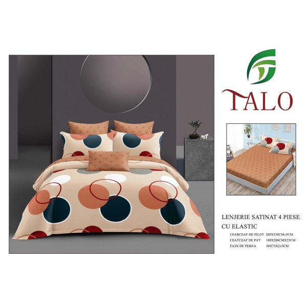 Lenjerie dublă, Bumbac satinat cu Elastic, 4 piese, COD: TRS4 Lenjerie dublă, Bumbac satinat cu Elastic, 4 piese, COD: TRS4