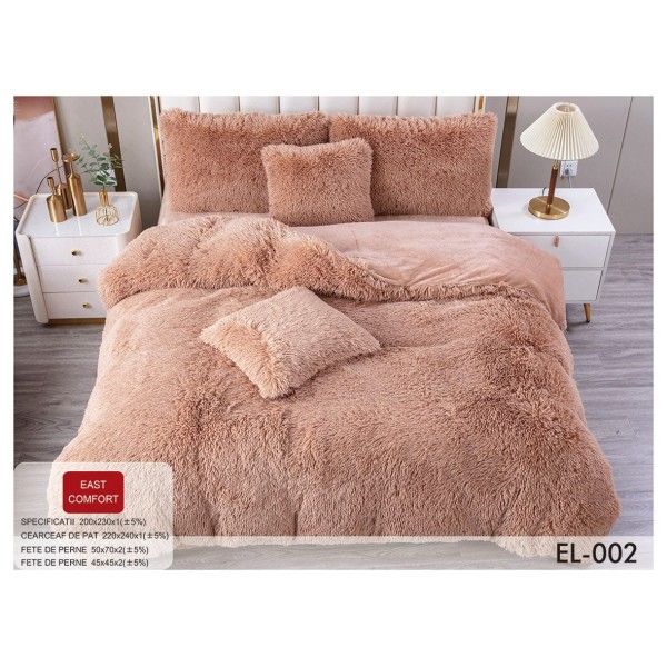 Set Lenjerie De Pat Pufoasa FLUFFY 6 piese, pat dublu,CAFEA CU LAPTE, EL-002