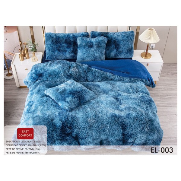 Set Lenjerie De Pat Pufoasa FLUFFY 6 piese, pat dublu,ALBASTRU DEGRADE, EL-003