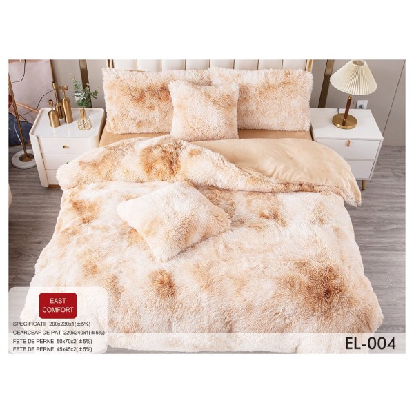 Set Lenjerie De Pat Pufoasa FLUFFY 6 piese, pat dublu,MARO DEGRADE, EL-004