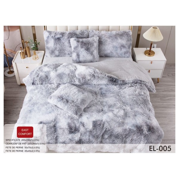 Set Lenjerie De Pat Pufoasa FLUFFY 6 piese, pat dublu,GRI DESCHIS DEGRADE, EL-005