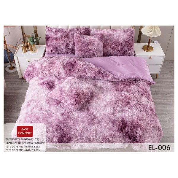 Set Lenjerie De Pat Pufoasa FLUFFY 6 piese, pat dublu,LILA DEGRADE, EL-006