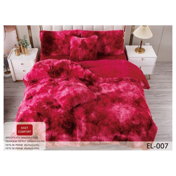 Set Lenjerie De Pat Pufoasa FLUFFY 6 piese, pat dublu,ROSU DEGRADE, EL-007