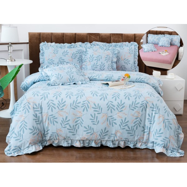 Set lenjerie finet , 6 piese , CU ELASTIC ,pentru pat dublu cu volanas LFVPK12
