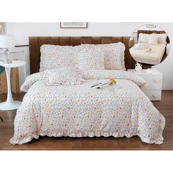 Set lenjerie finet , 6 piese , CU ELASTIC ,pentru pat dublu cu volanas LFVPK13