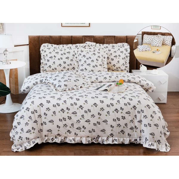 Set lenjerie BUMBAC-finet , 6 piese , CU ELASTIC ,pentru pat dublu cu volanas LFVPK17