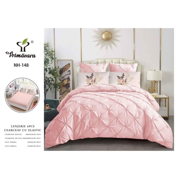 Set Lenjerie pliuu uni 6 piese bumbac finet delux pat dubluu cu elastic LC6PPLE1 Set Lenjerie pliuu uni 6 piese bumbac finet delux pat dubluu cu elastic LC6PPLE1