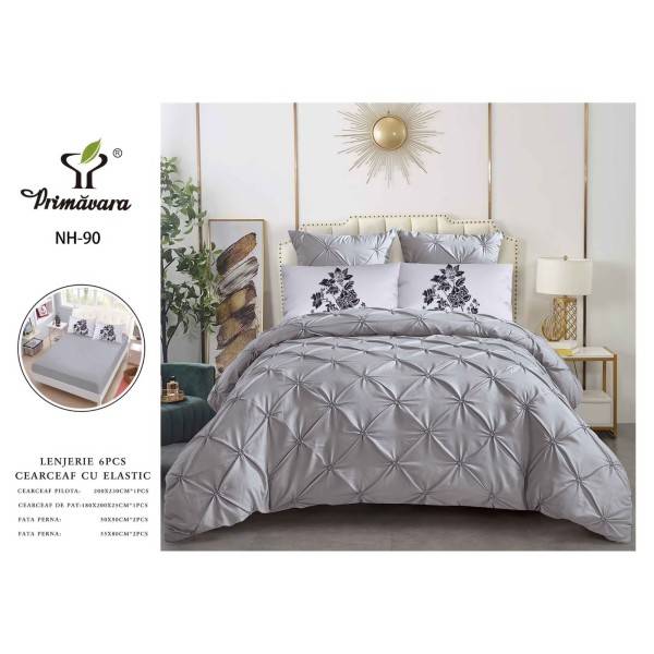 Set Lenjerie pliuu uni 6 piese bumbac finet delux pat dubluu cu elastic LC6PPLE3 Set Lenjerie pliuu uni 6 piese bumbac finet delux pat dubluu cu elastic LC6PPLE3
