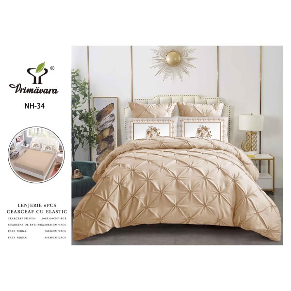 Set Lenjerie pliuu uni 6 piese bumbac finet delux pat dubluu cu elastic LC6PPLE5 Set Lenjerie pliuu uni 6 piese bumbac finet delux pat dubluu cu elastic LC6PPLE5