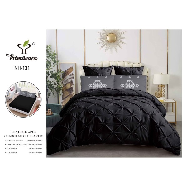 Set Lenjerie pliuu uni 6 piese bumbac finet delux pat dubluu cu elastic LC6PPLE6 Set Lenjerie pliuu uni 6 piese bumbac finet delux pat dubluu cu elastic LC6PPLE6