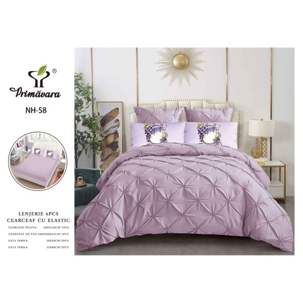 Set Lenjerie pliuu uni 6 piese bumbac finet delux pat dubluu cu elastic LC6PPLE7 Set Lenjerie pliuu uni 6 piese bumbac finet delux pat dubluu cu elastic LC6PPLE7